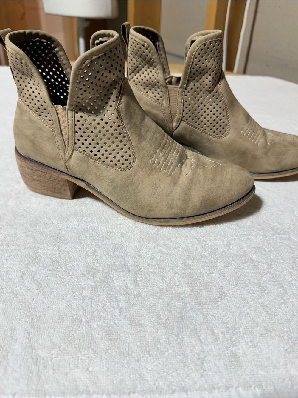 Altar'd State Perforated Ankle Booties in Taupe
